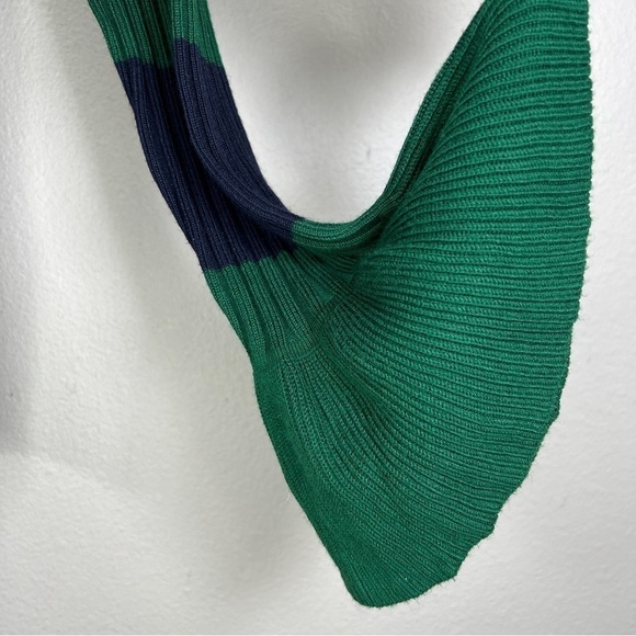 SMALL CABLE AND GAUGE GREEN BLUE STRIPED COLORBLOCK KNIT SWEATER BELL SLEEVE - Picture 4 of 9